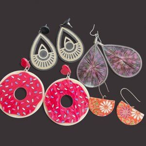 Mod Lot of 4 Pairs Long Dangle Drop Earrings Hip Funky Colorful Statement Groovy